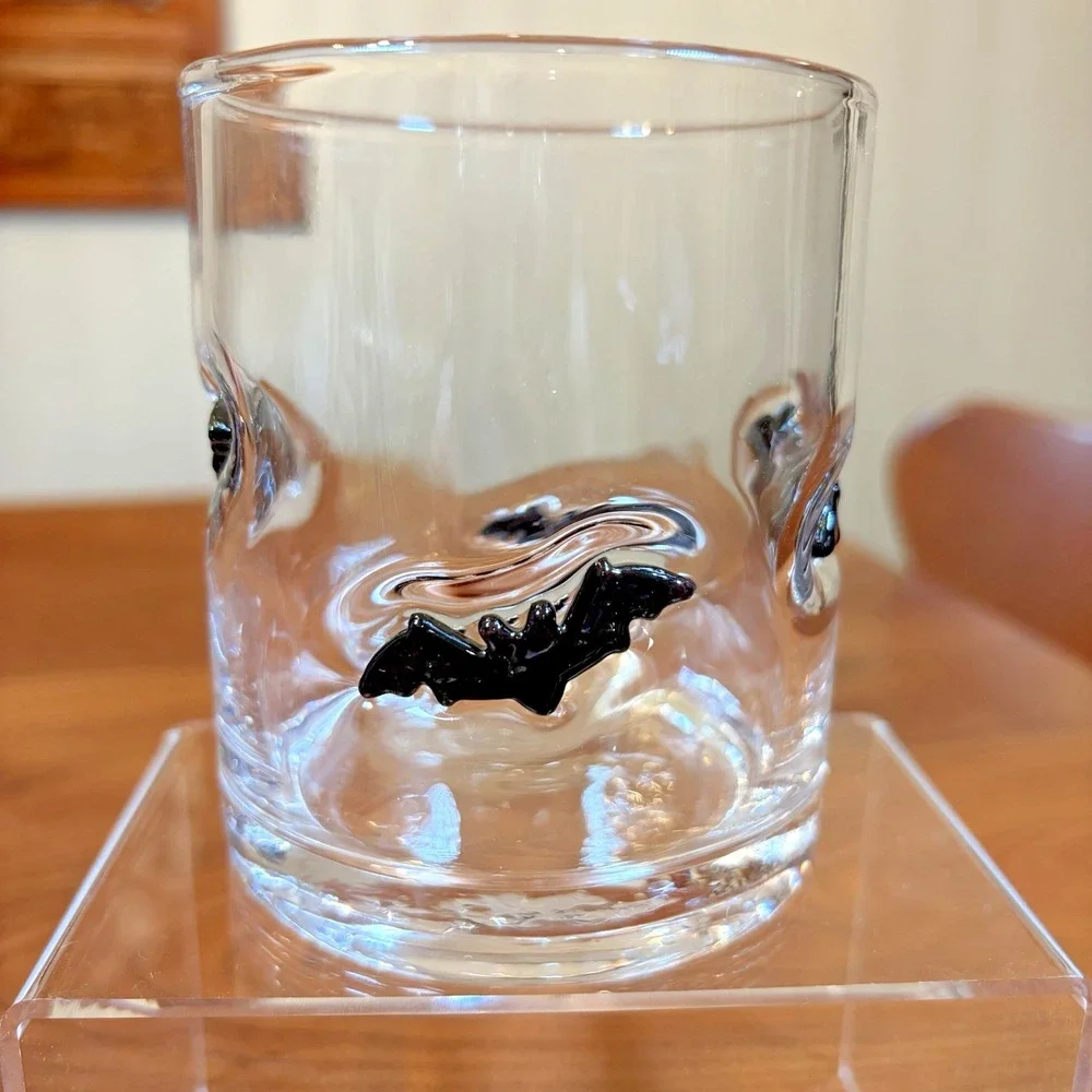 Lot of 3 Bats & Pumpkins Double Old Fashioned Whiskey Glasses Halloween